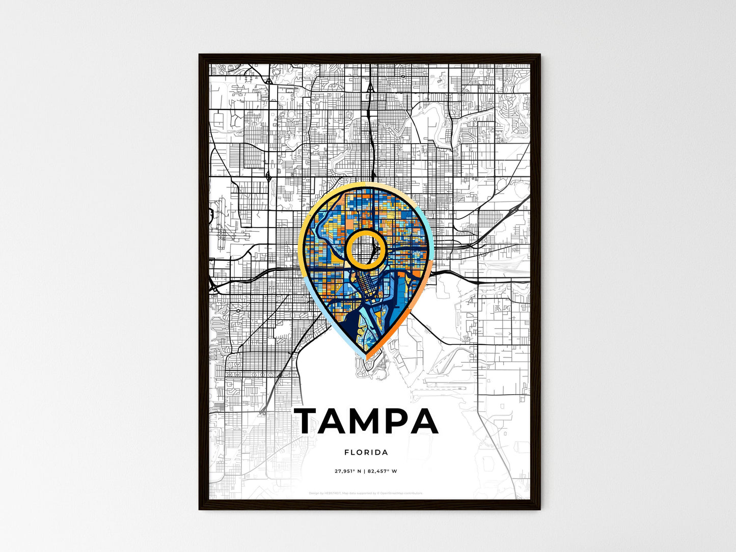 Tampa Florida wedding art map with pointer icon