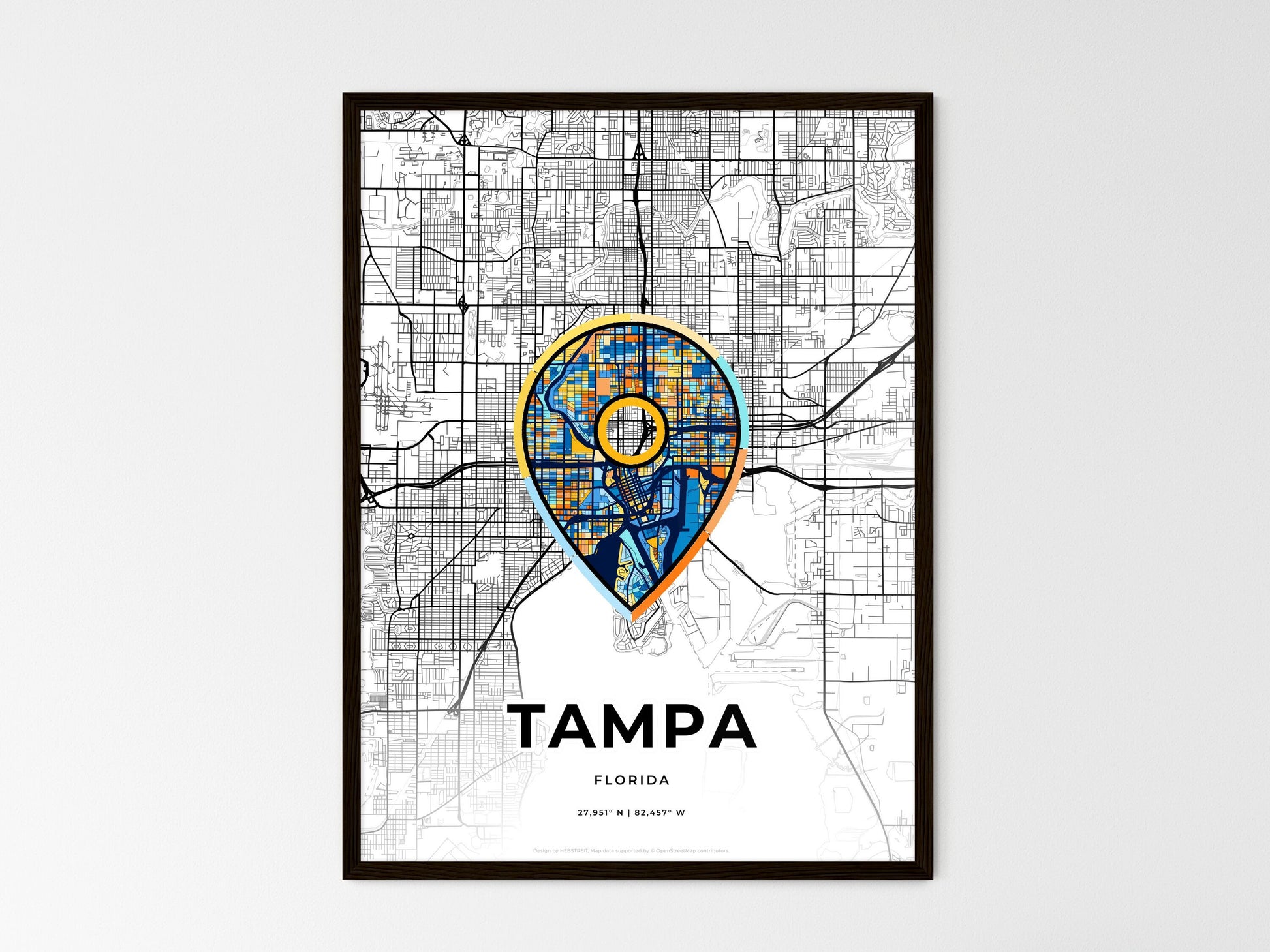 Tampa Florida wedding art map with pointer icon