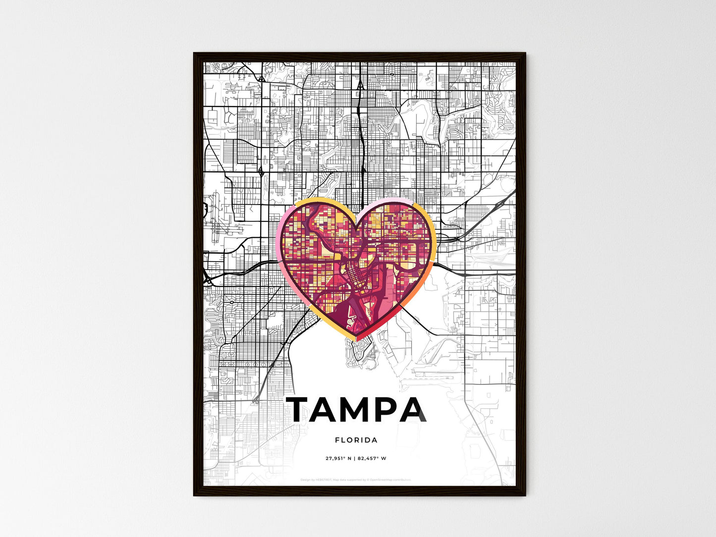 Tampa Florida wedding art map with heart icon