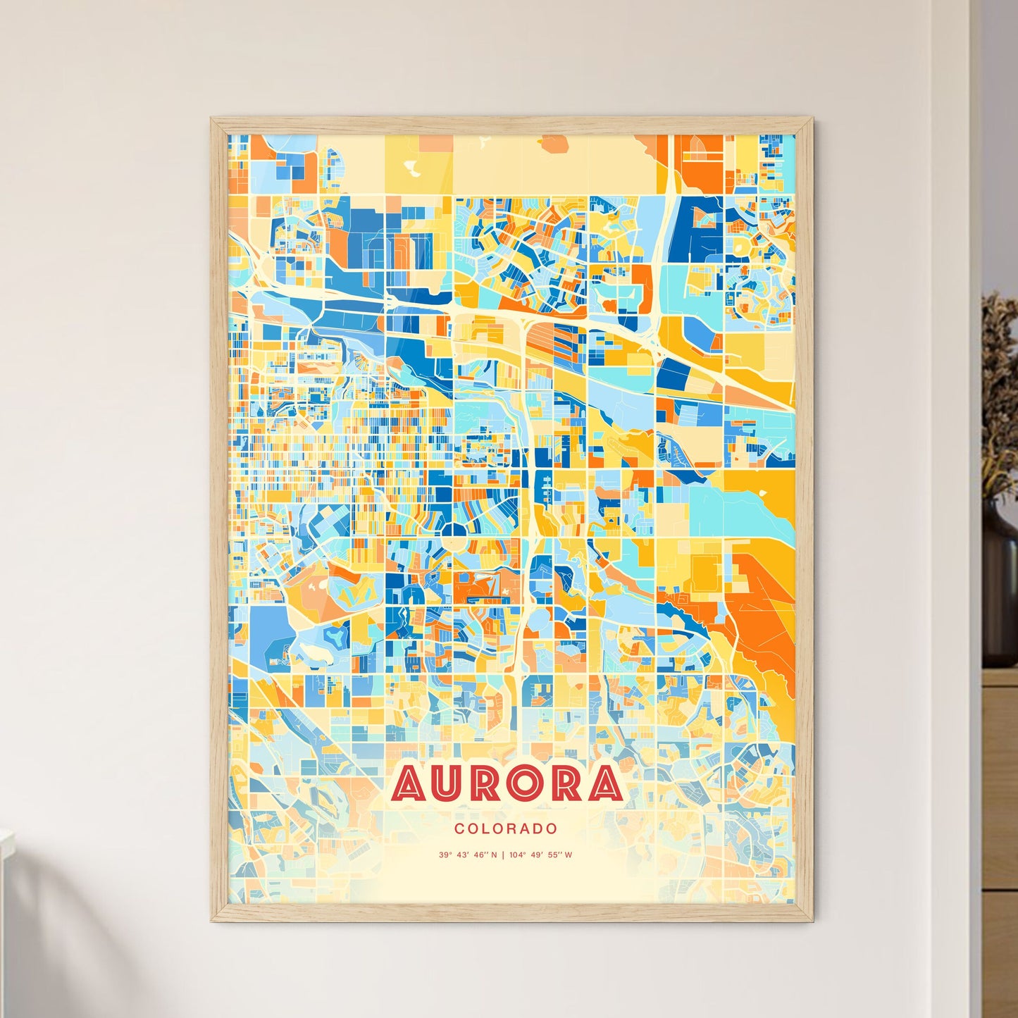 Colorful Aurora Colorado Fine Art Map Blue Orange