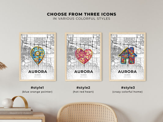 Aurora Colorado maps with colorful icons