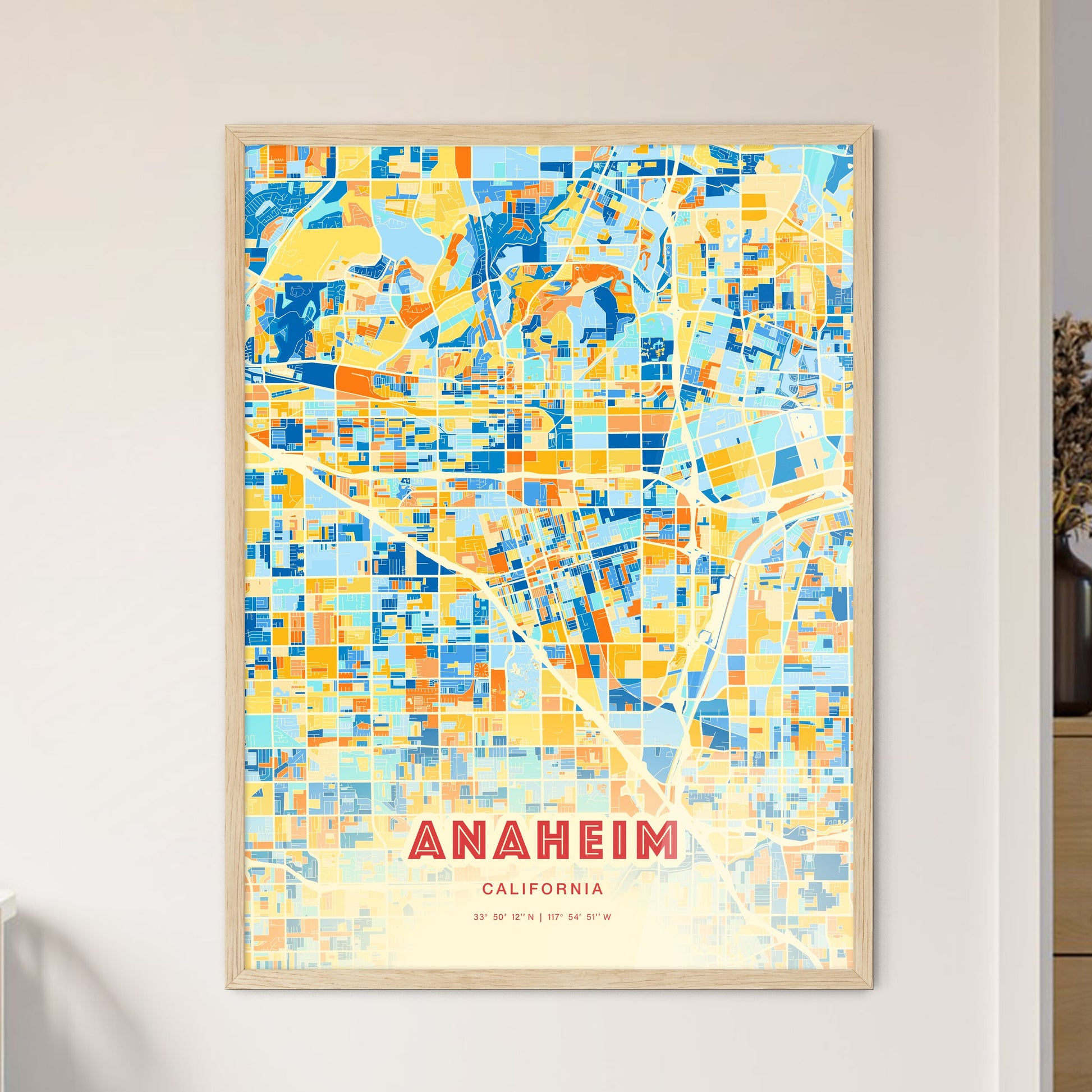 Colorful Anaheim California Fine Art Map Blue Orange