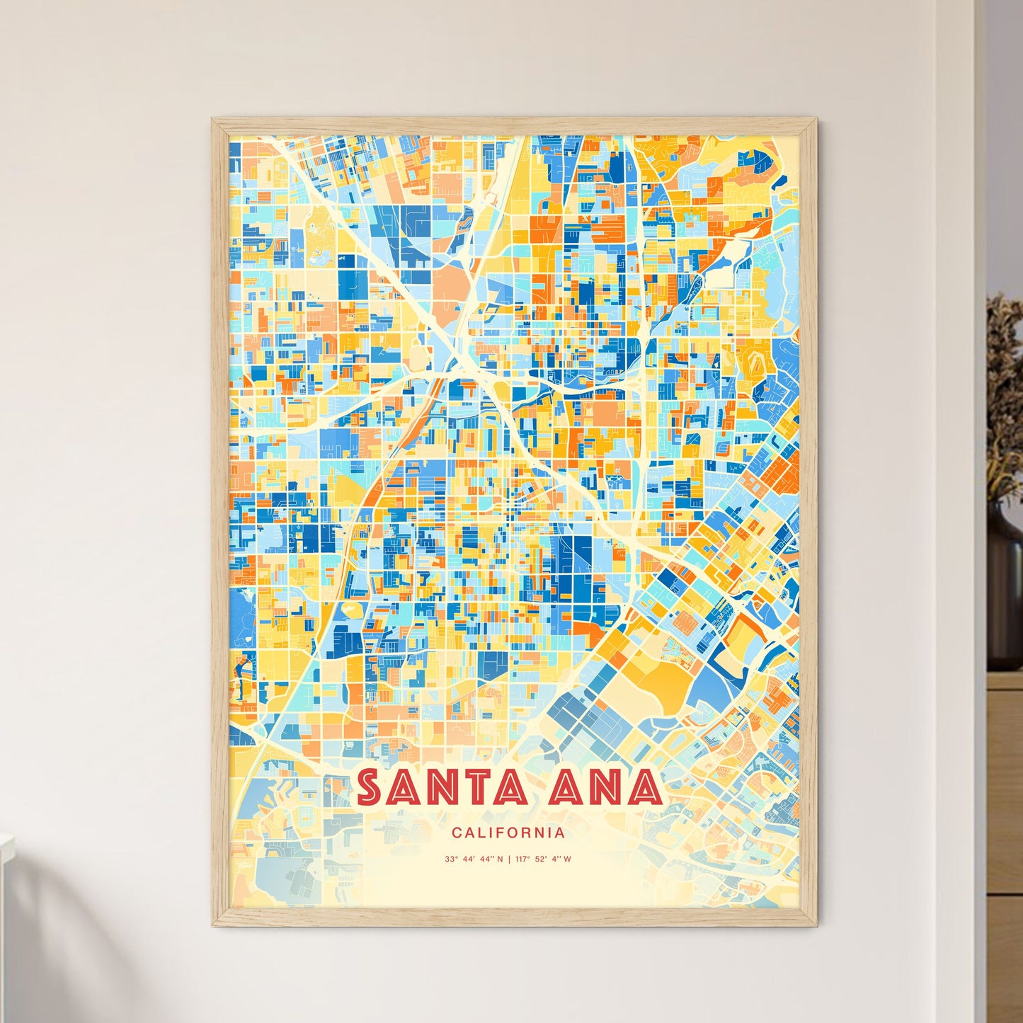 Colorful Santa Ana California Fine Art Map Blue Orange