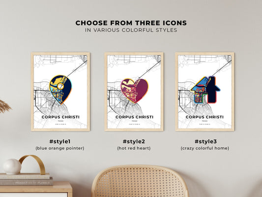 Corpus Christi Texas maps with colorful icons