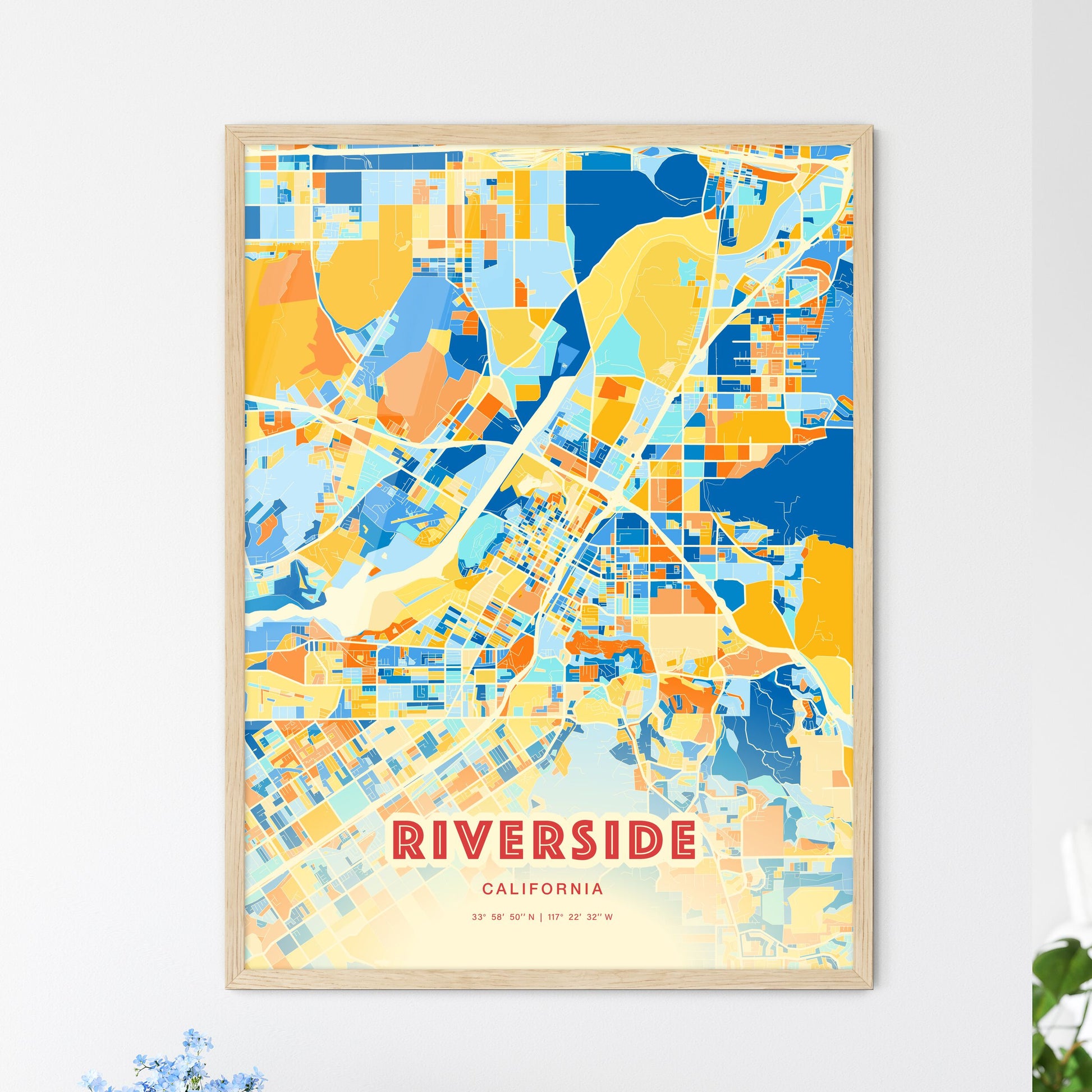 Colorful Riverside California Fine Art Map Blue Orange