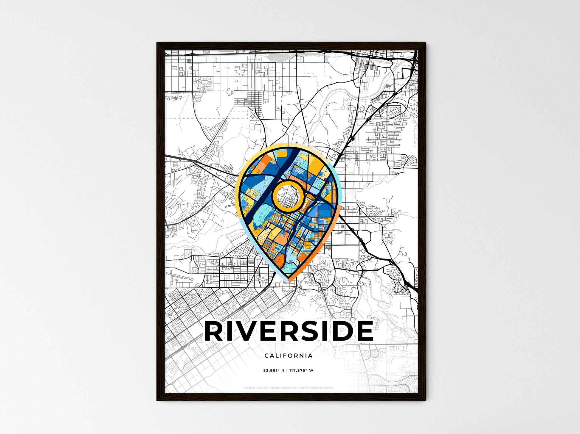 Riverside California wedding art map with pointer icon