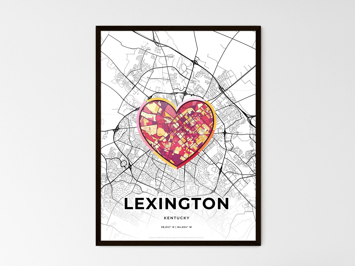Lexington Kentucky wedding art map with heart icon