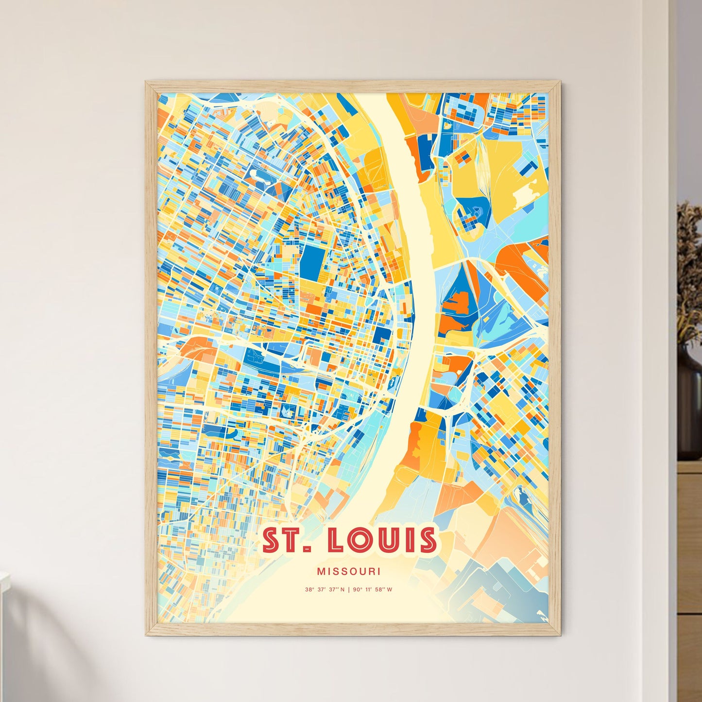 Colorful St. Louis Missouri Fine Art Map Blue Orange
