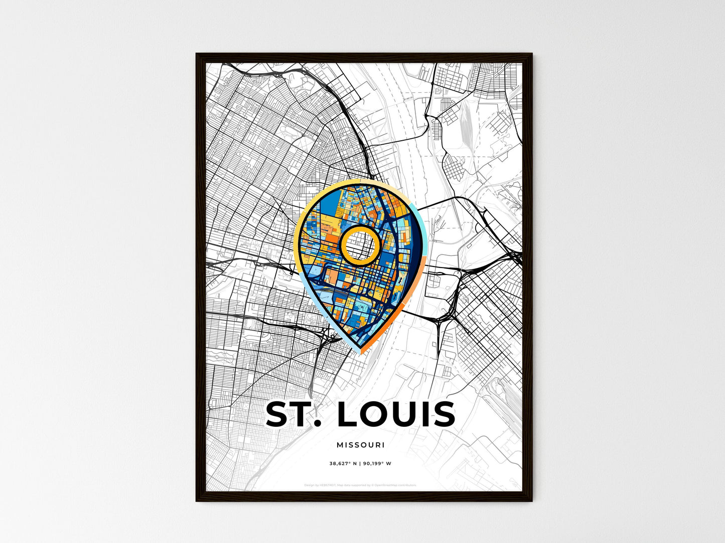 St. Louis Missouri wedding art map with pointer icon