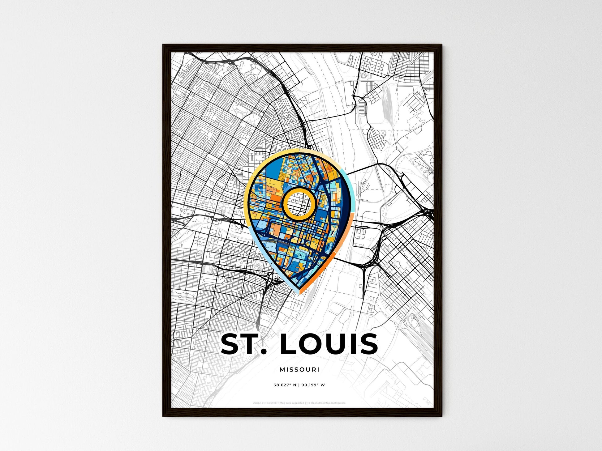 St. Louis Missouri wedding art map with pointer icon