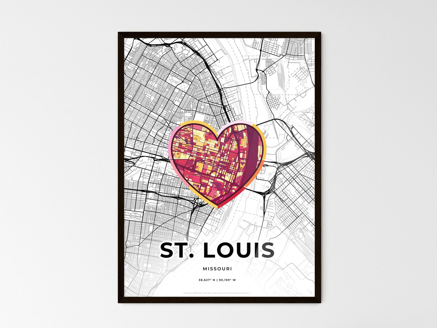 St. Louis Missouri wedding art map with heart icon