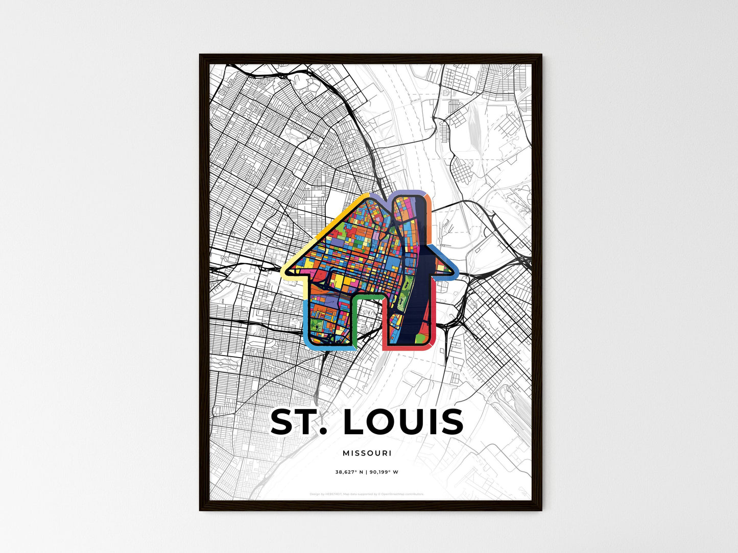 St. Louis Missouri wedding art map with home icon