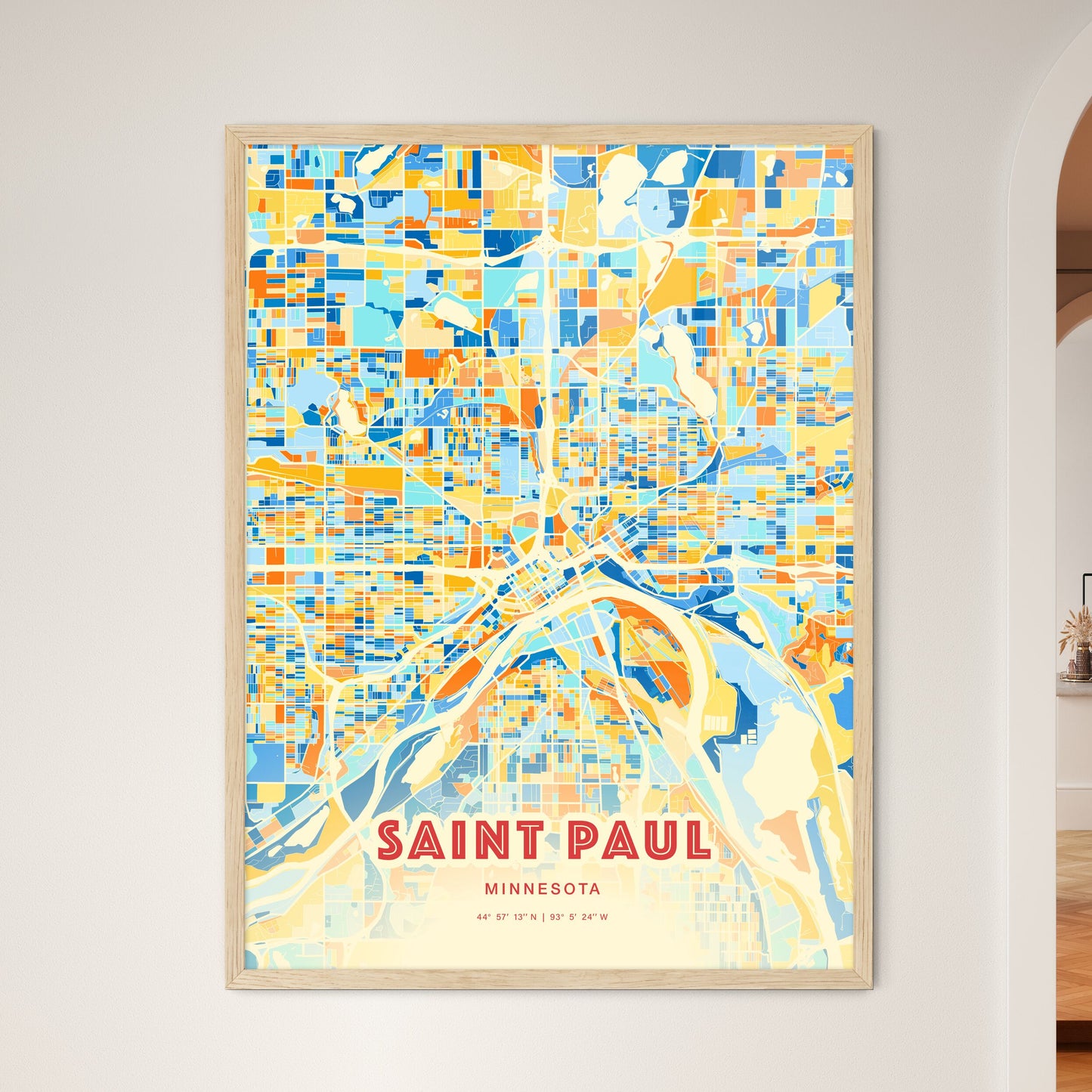 Colorful Saint Paul Minnesota Fine Art Map Blue Orange