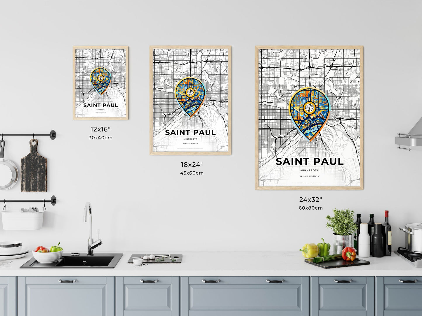 Saint Paul Minnesota art map size chart