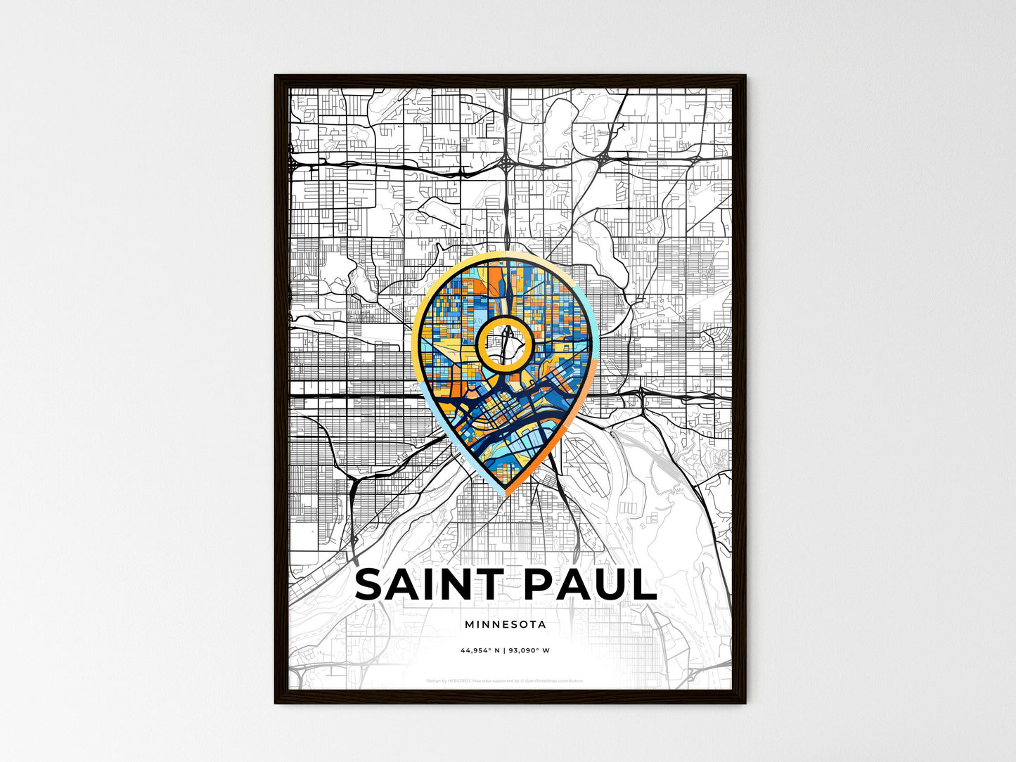 Saint Paul Minnesota wedding art map with pointer icon