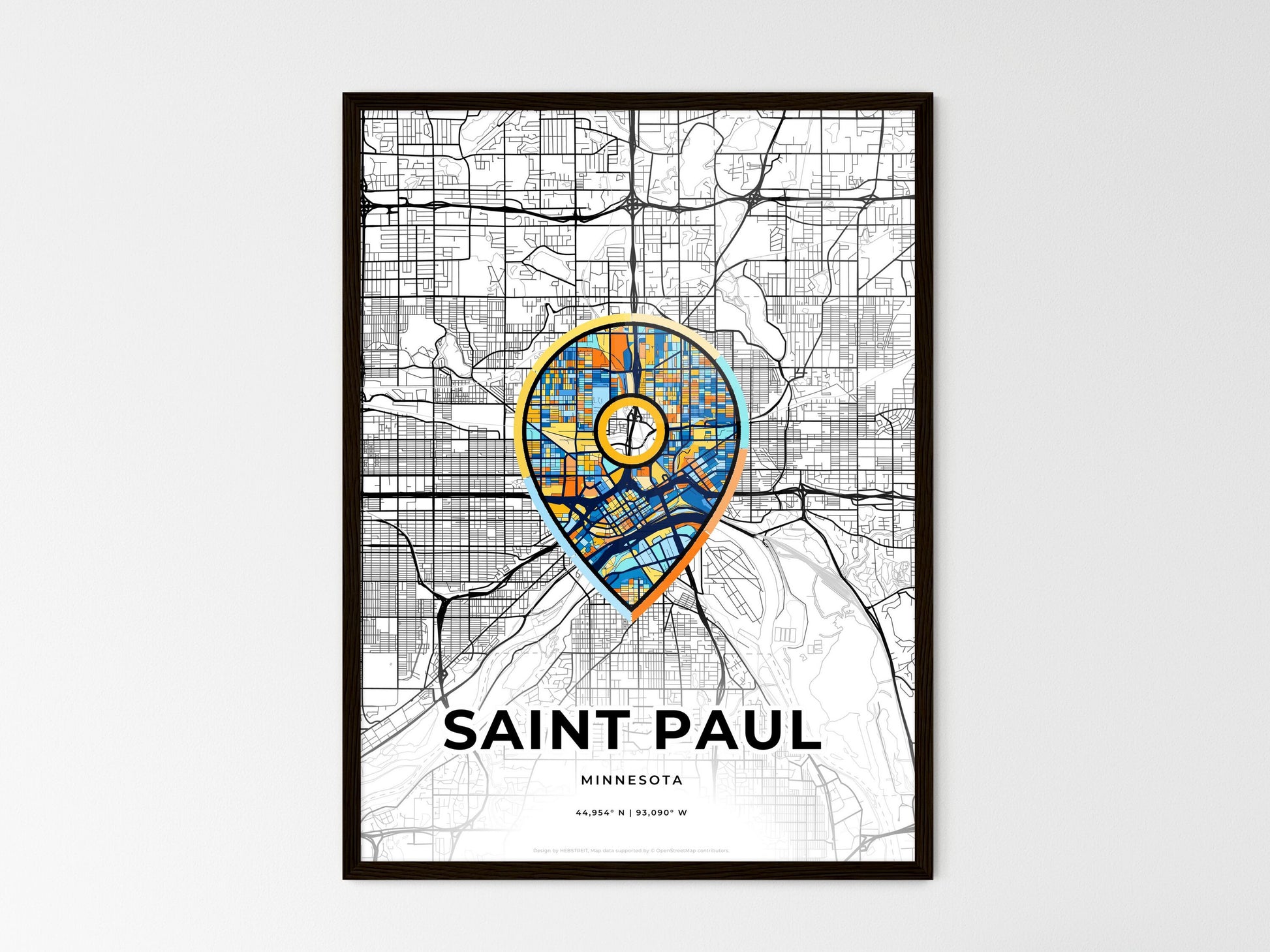 Saint Paul Minnesota wedding art map with pointer icon