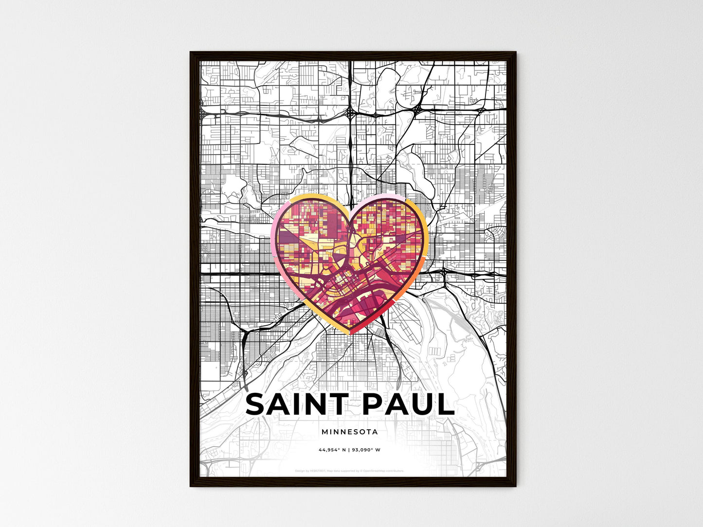 Saint Paul Minnesota wedding art map with heart icon