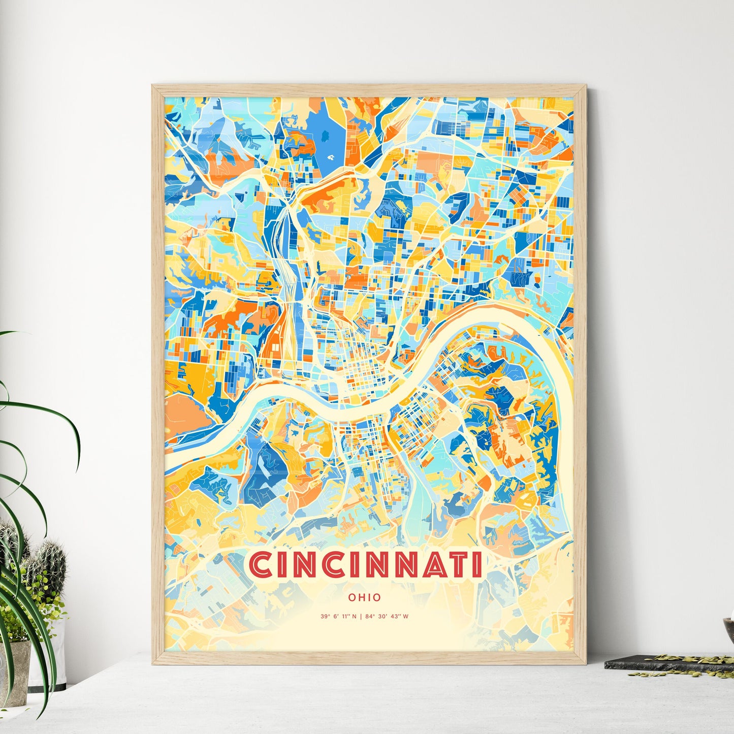 Colorful Cincinnati Ohio Fine Art Map Blue Orange