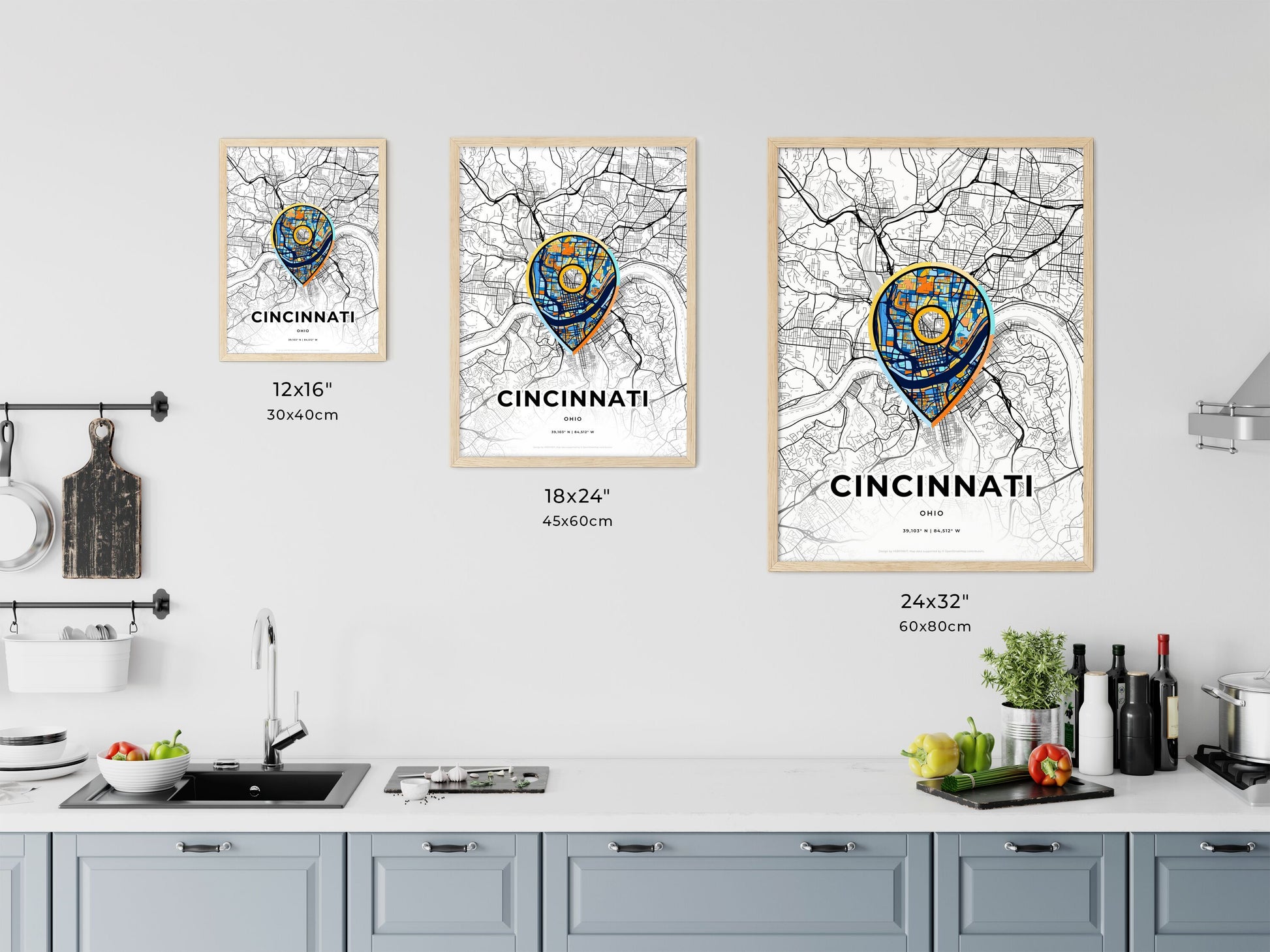 Cincinnati Ohio art map size chart