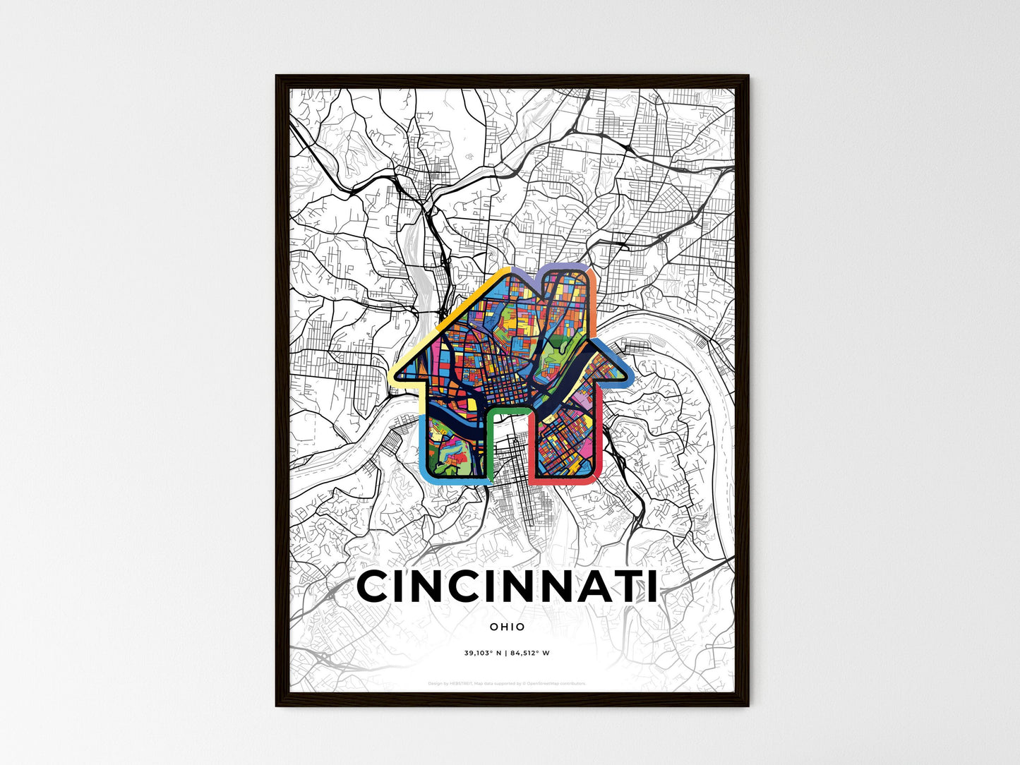 Cincinnati Ohio wedding art map with home icon