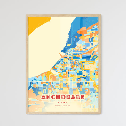 Colorful Anchorage Alaska Fine Art Map Blue Orange