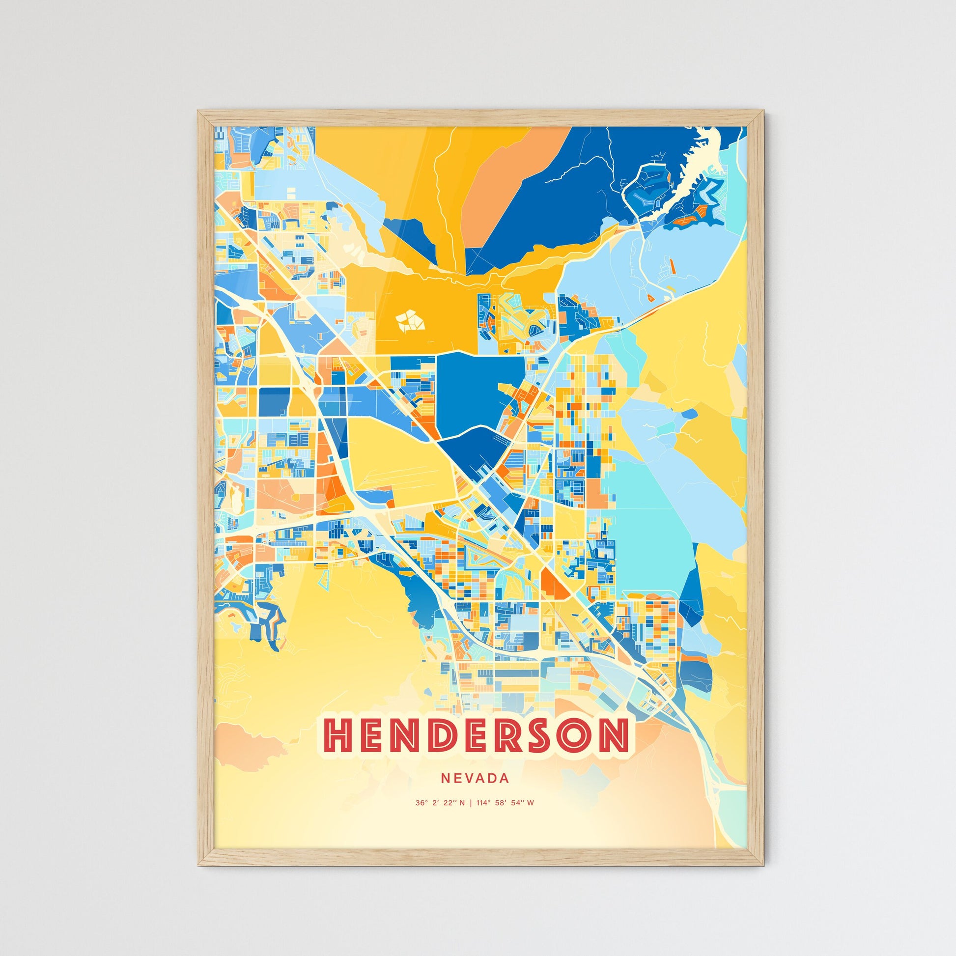 Colorful Henderson Nevada Fine Art Map Blue Orange