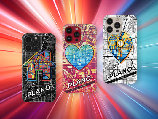 Plano Texas slim phone case with colorful icon. Birthday, wedding or housewarming gift. Couple match cases.