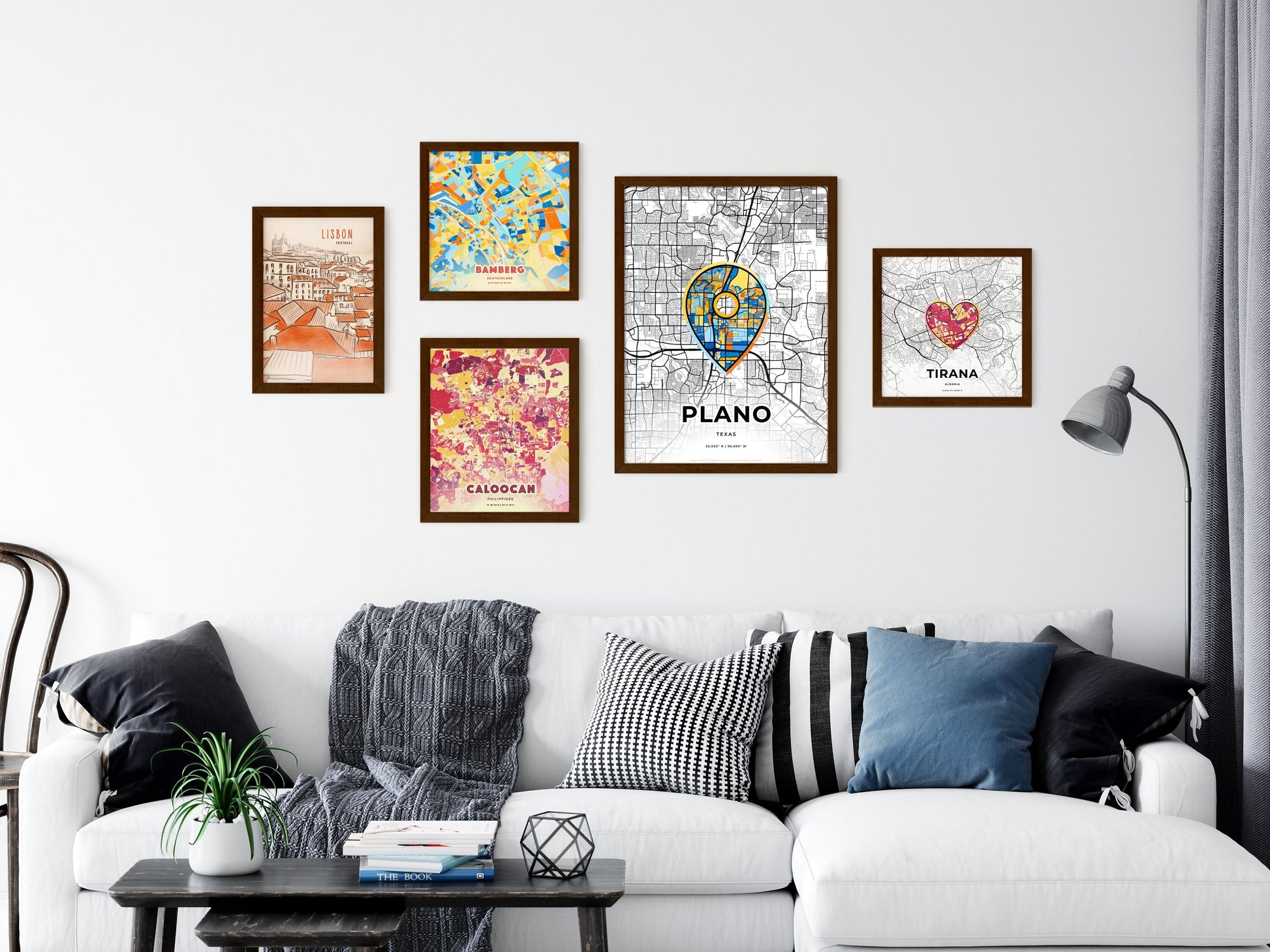 Plano Texas wall art with creative maps