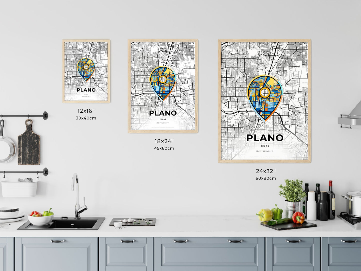 Plano Texas art map size chart