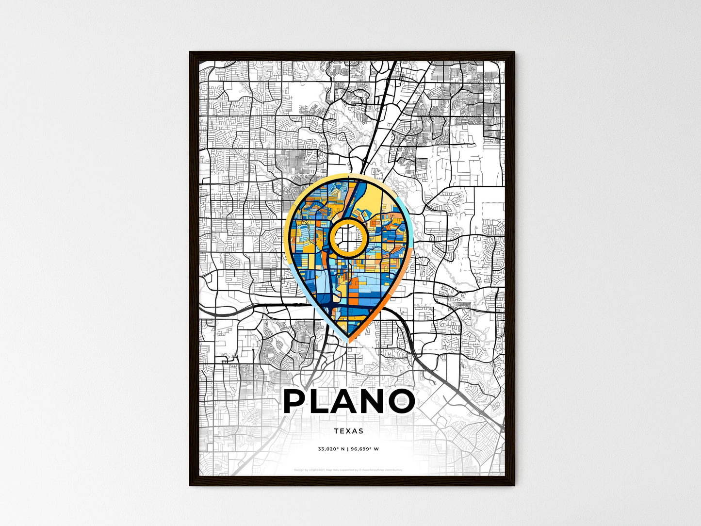 Plano Texas wedding art map with pointer icon