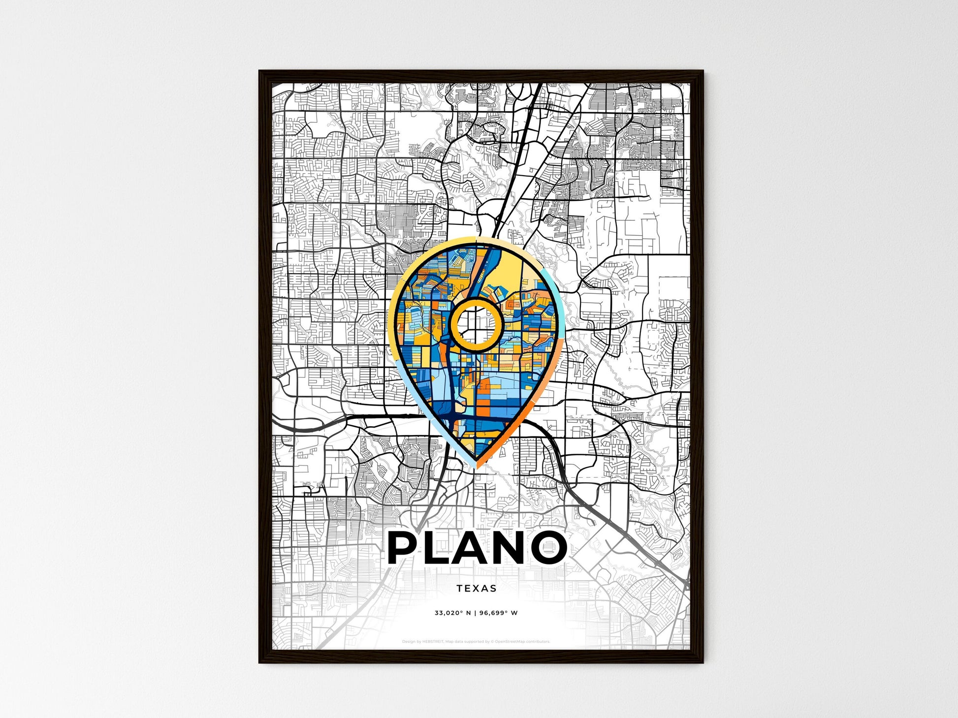 Plano Texas wedding art map with pointer icon