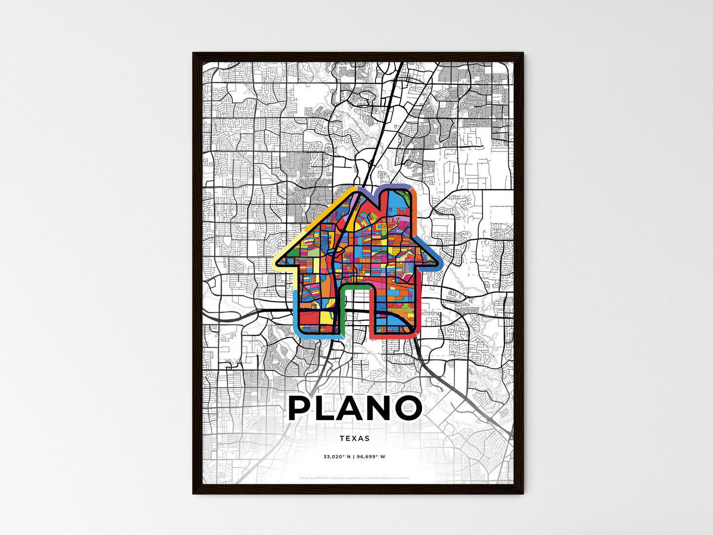 Plano Texas wedding art map with home icon