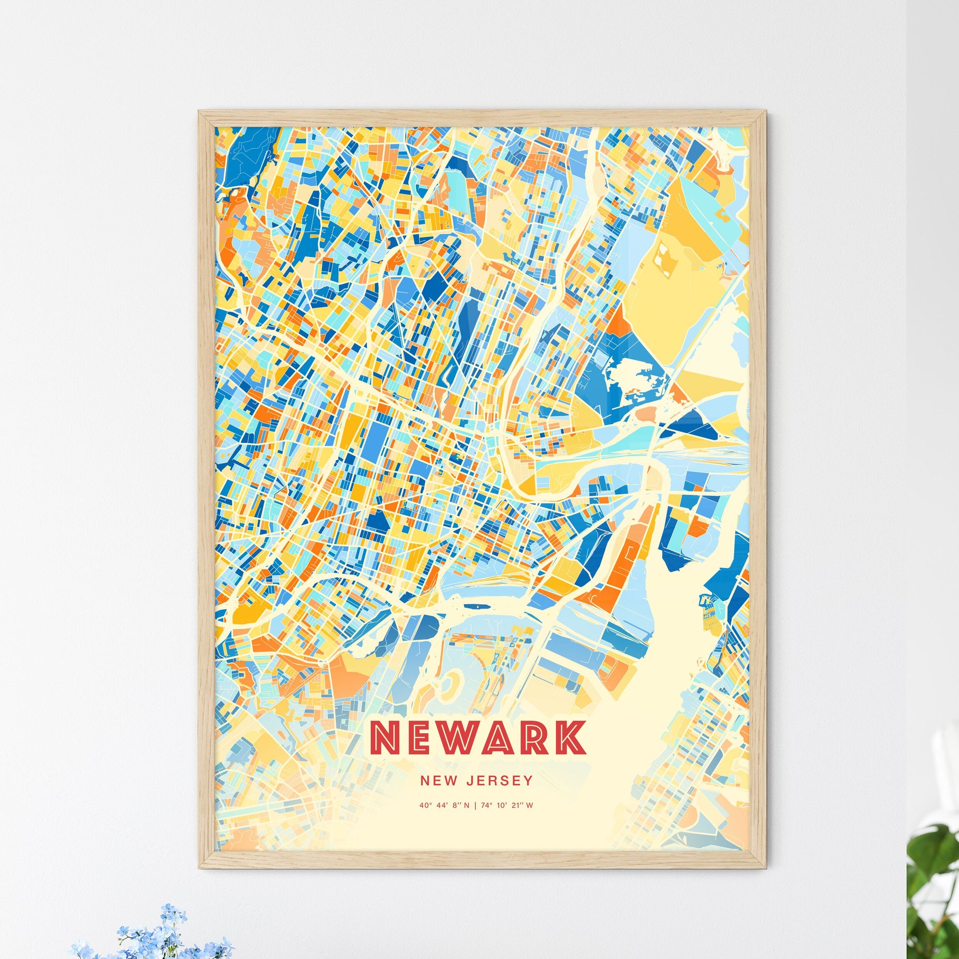 Colorful Newark New Jersey Fine Art Map Blue Orange