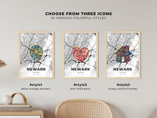 Newark New Jersey maps with colorful icons