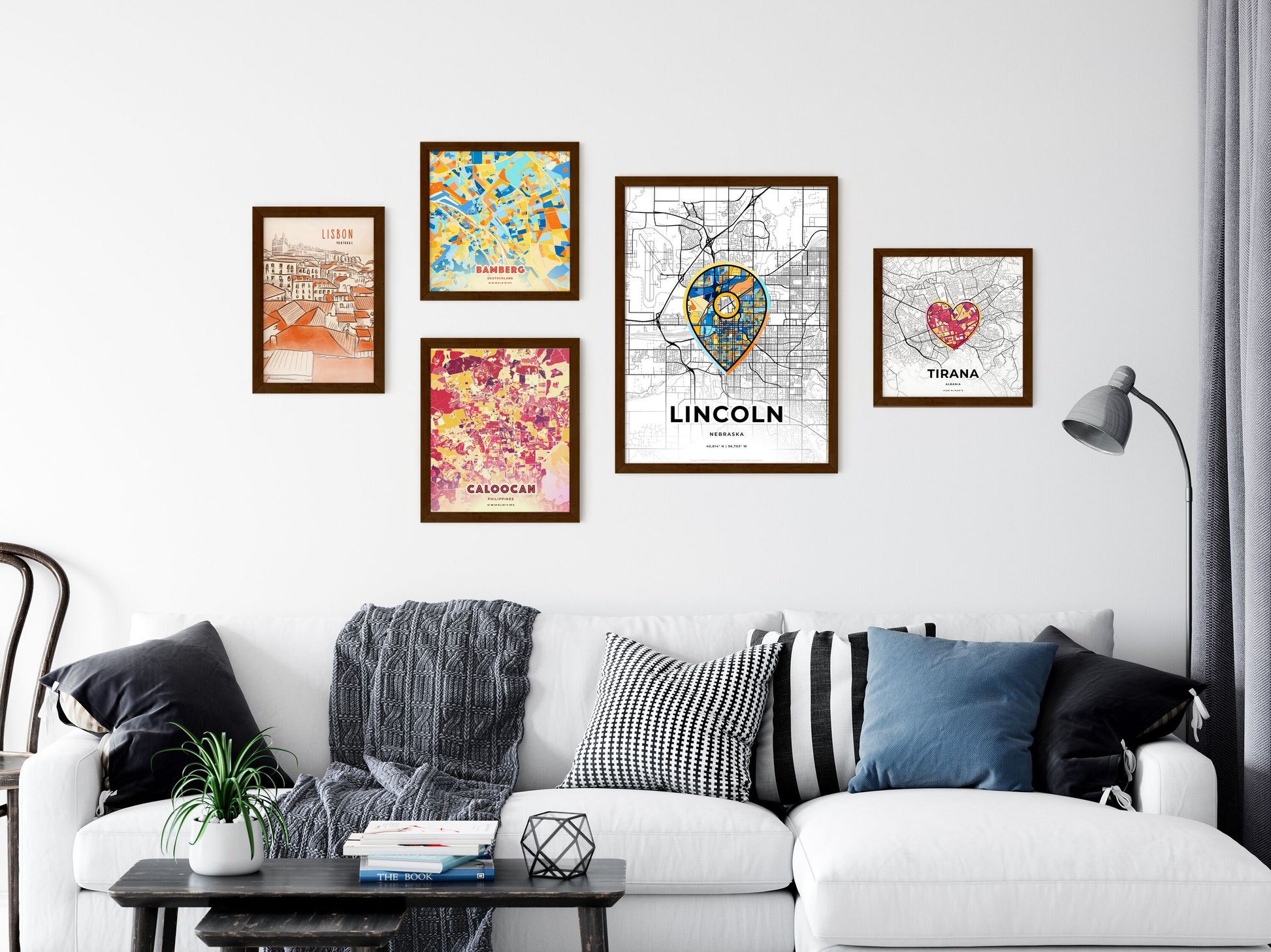 Lincoln Nebraska wall art with creative maps