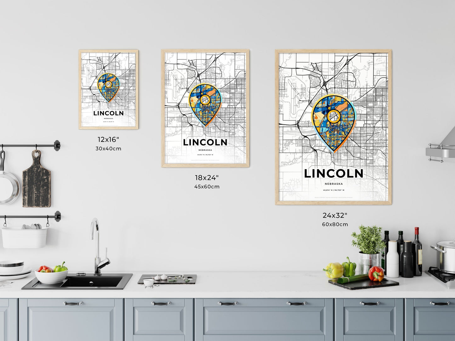 Lincoln Nebraska art map size chart