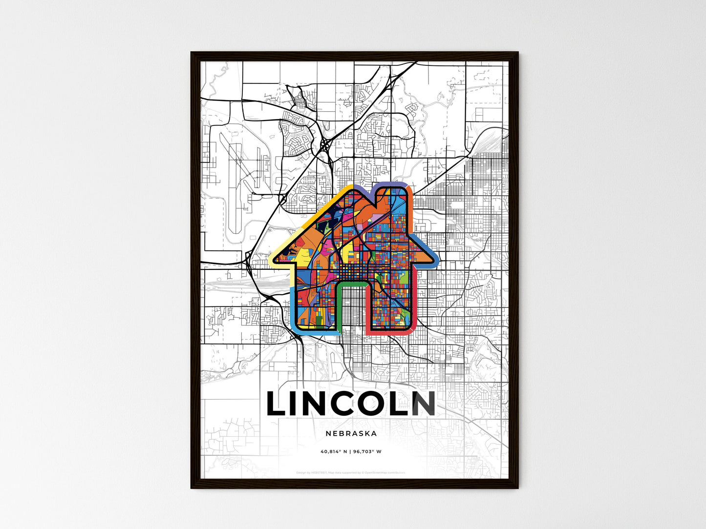 Lincoln Nebraska wedding art map with home icon