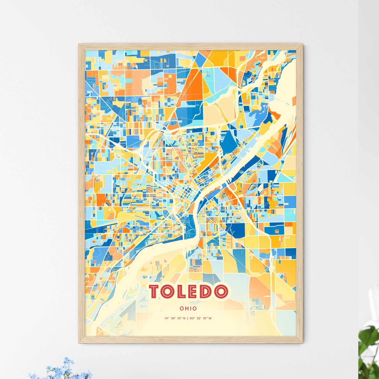 Colorful Toledo Ohio Fine Art Map Blue Orange