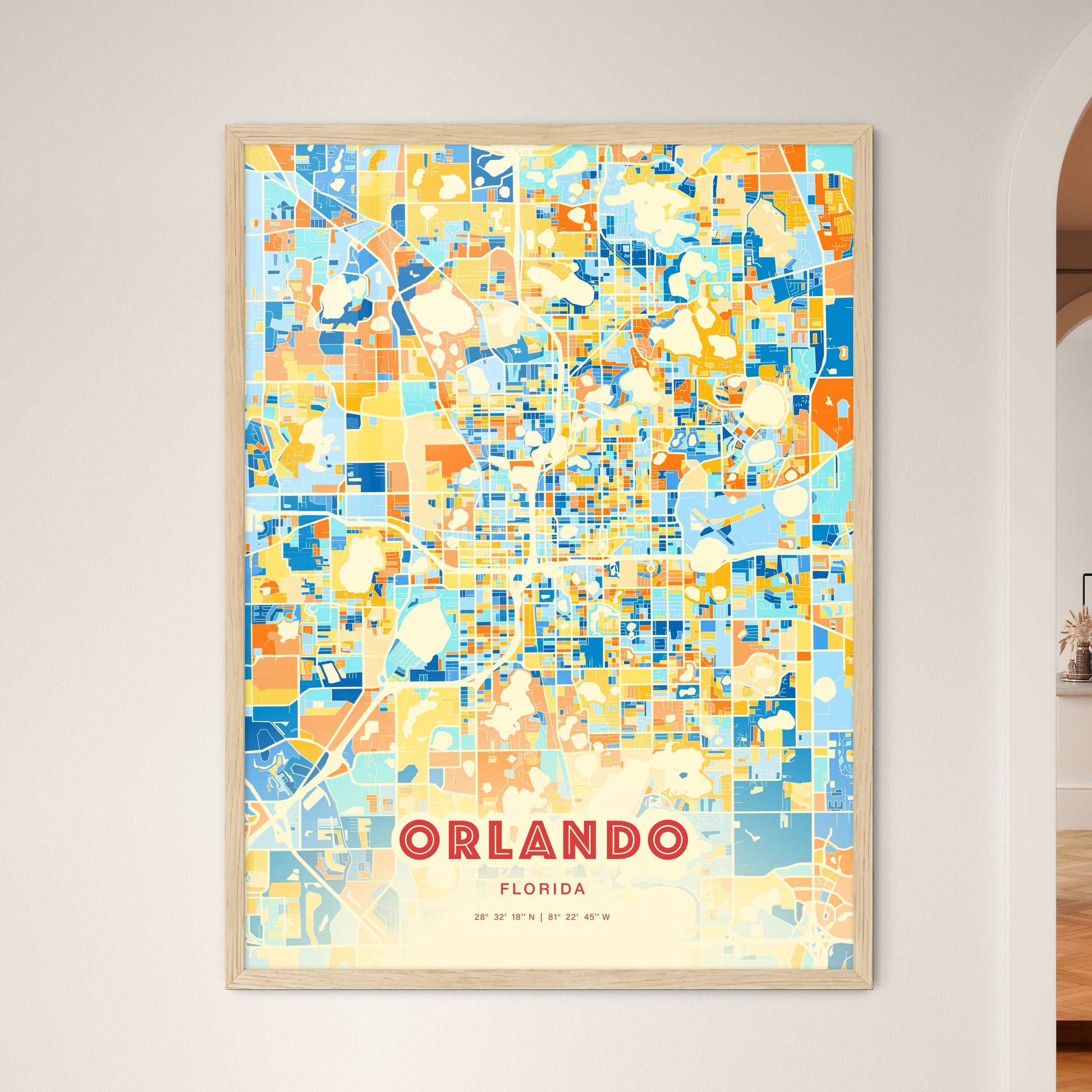 Colorful Orlando Florida Fine Art Map Blue Orange