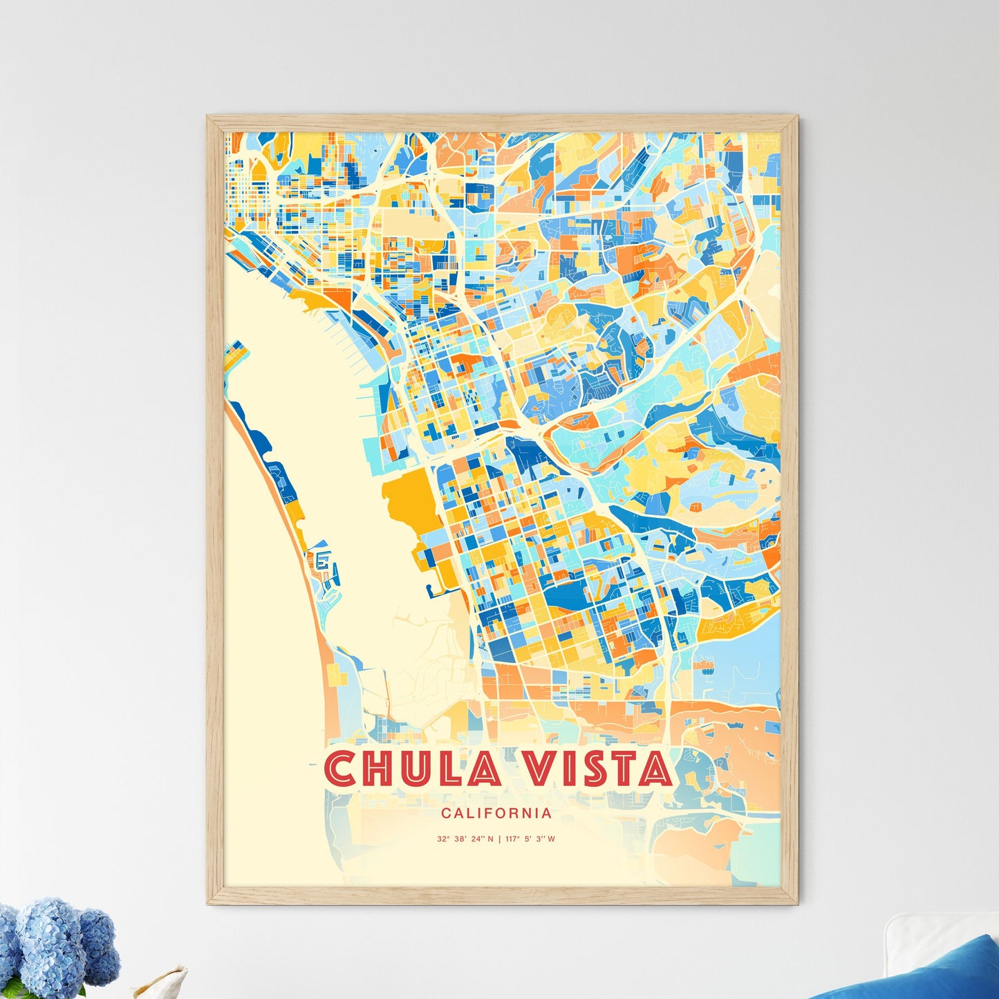 Colorful Chula Vista California Fine Art Map Blue Orange