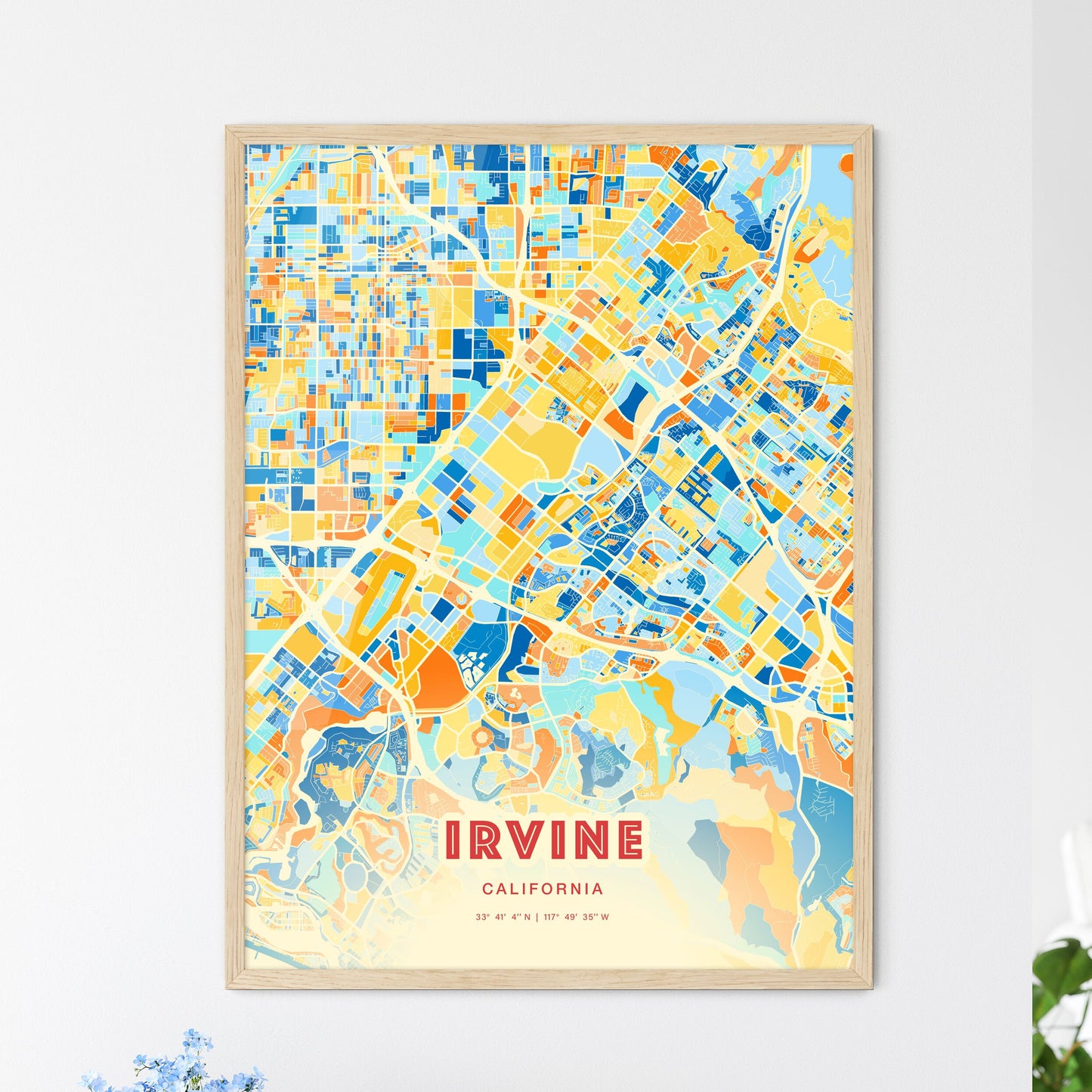 Colorful Irvine California Fine Art Map Blue Orange