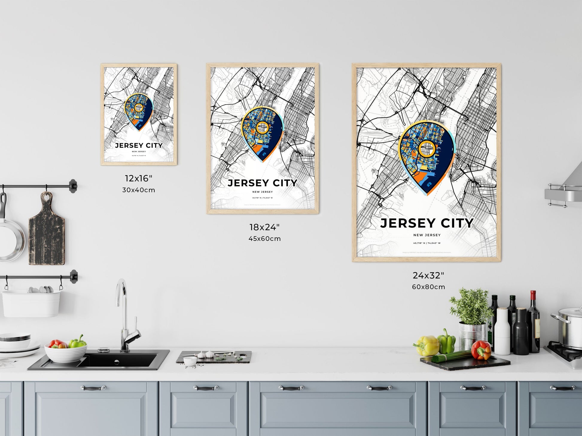 Jersey City New Jersey art map size chart