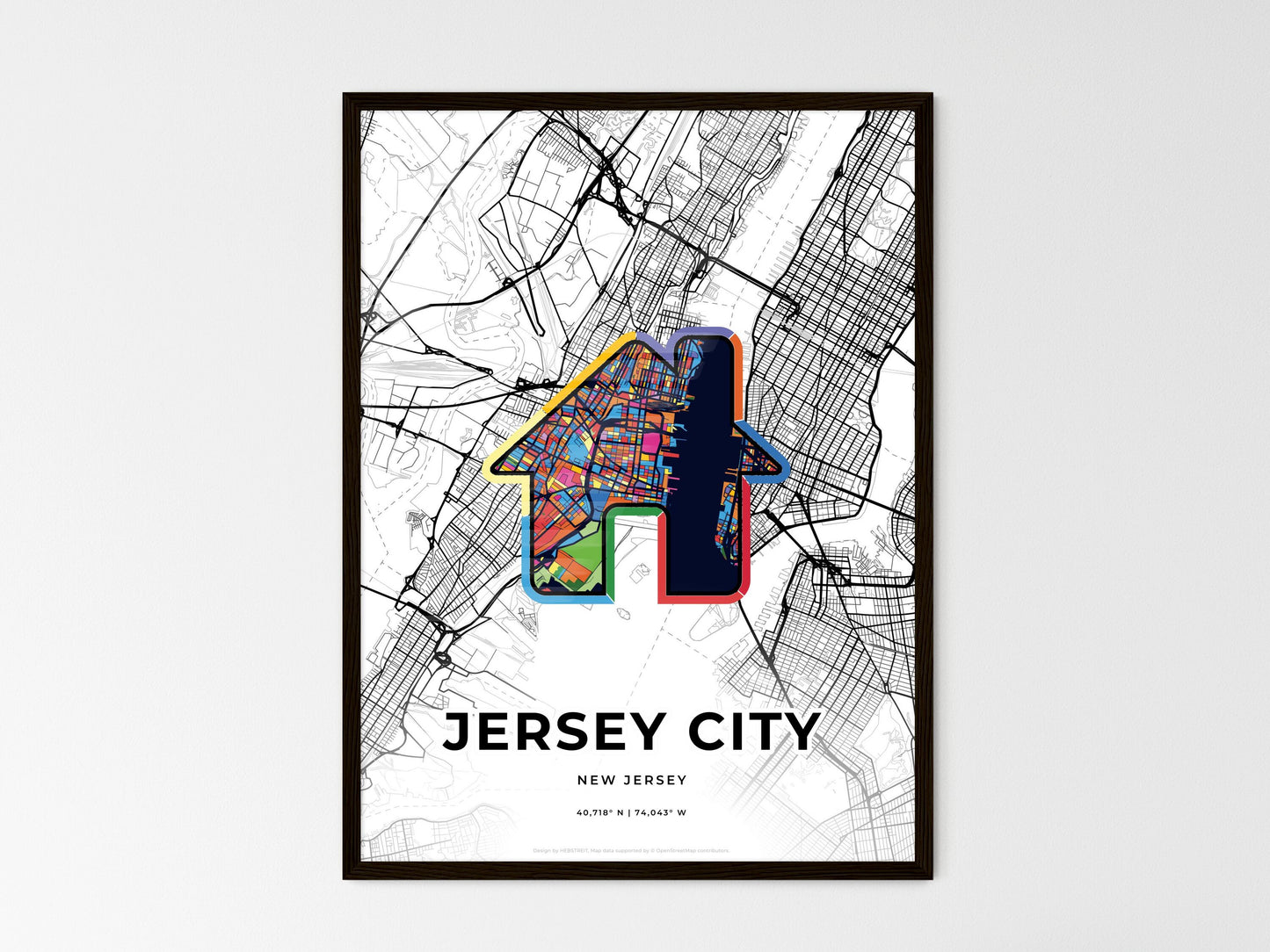 Jersey City New Jersey wedding art map with home icon