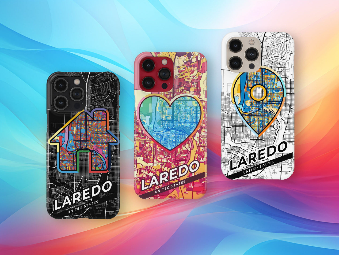 Laredo Texas slim phone case with colorful icon. Birthday, wedding or housewarming gift. Couple match cases.