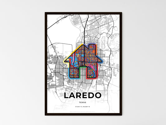 Laredo Texas wedding art map with home icon