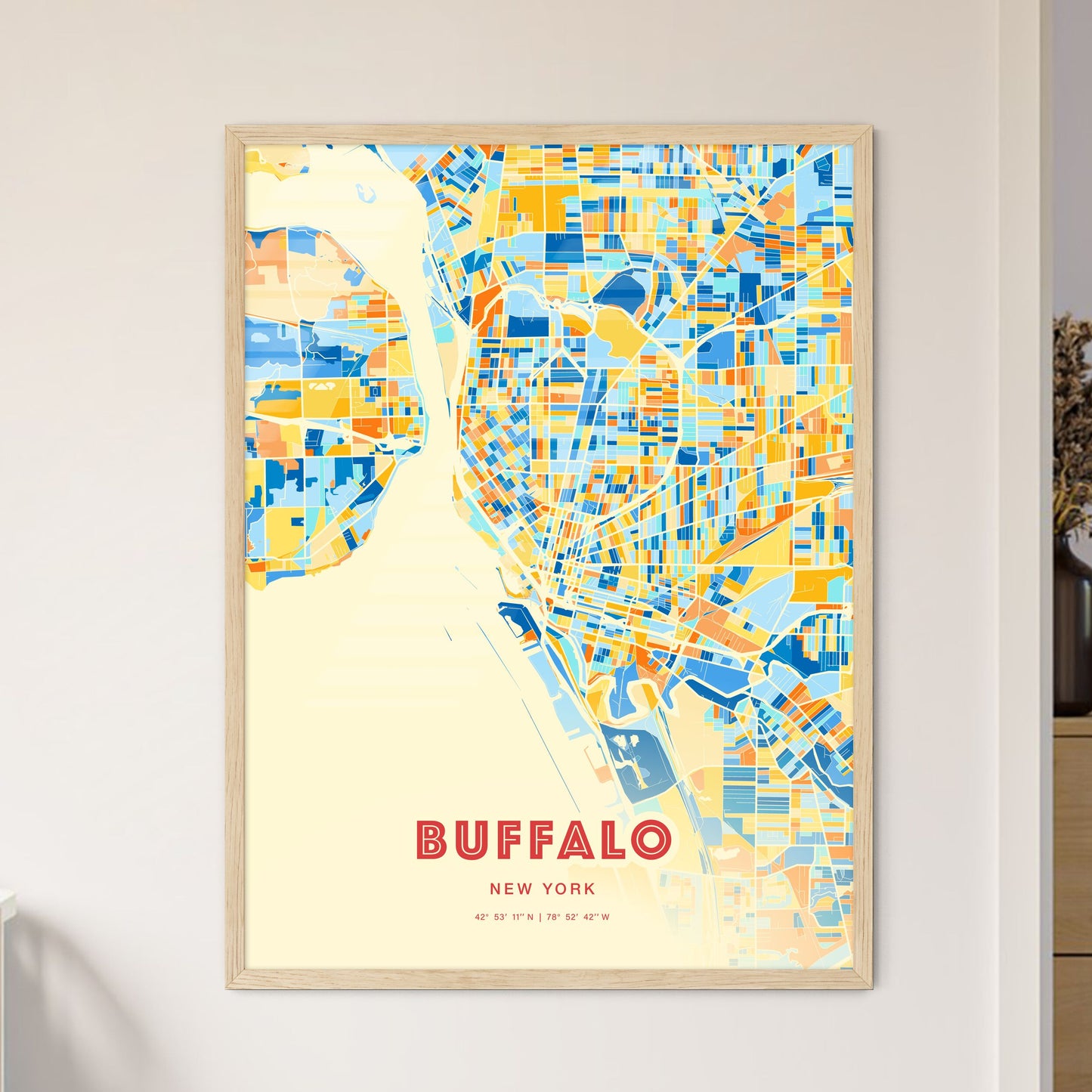Colorful Buffalo New York Fine Art Map Blue Orange