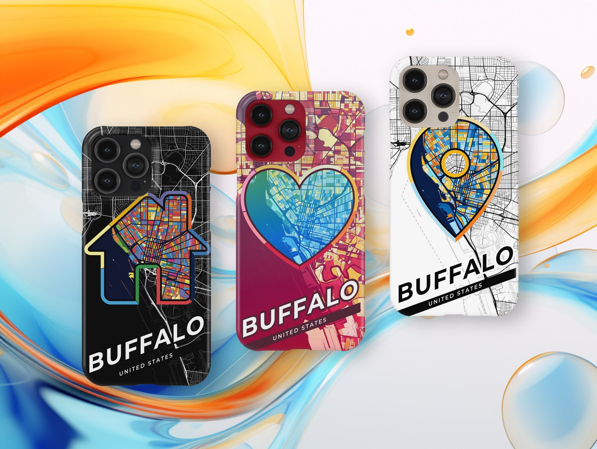 Buffalo New York slim phone case with colorful icon. Birthday, wedding or housewarming gift. Couple match cases.