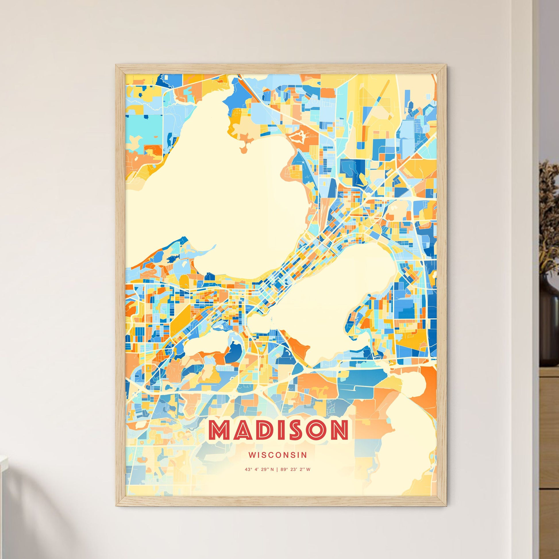 Colorful Madison Wisconsin Fine Art Map Blue Orange