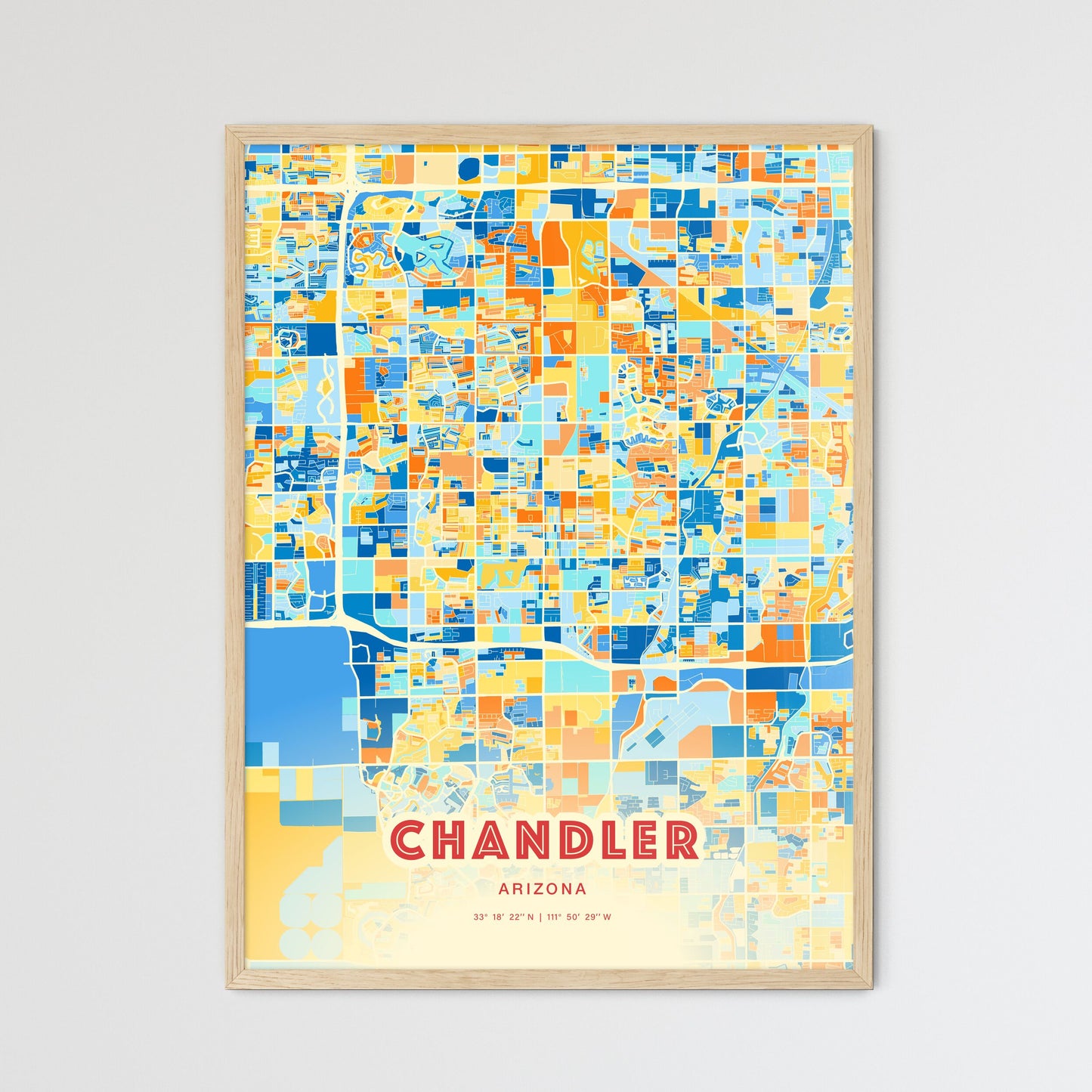 Colorful Chandler Arizona Fine Art Map Blue Orange