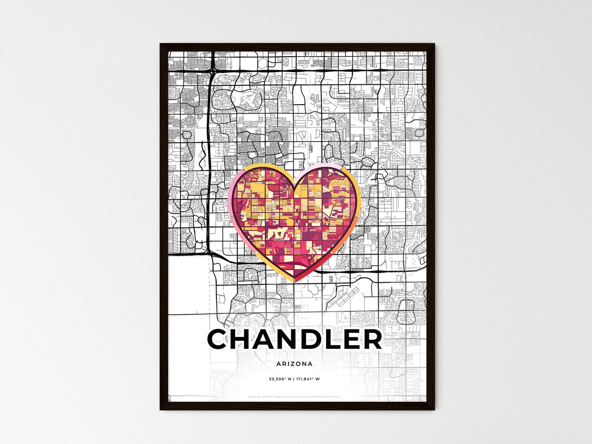 Chandler Arizona wedding art map with heart icon
